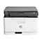 Weißer HP-Farblaserdrucker mit grauem Deckel. Auf der Vorderseite befindet sich das HP-Logo. Schriftzug: HP Color Laser MFP 178nw.