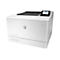 Weißer HP Color LaserJet Enterprise M455 Drucker, schwarzes Bedienfeld, HP Logo.
