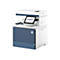 Ein weiß-blauer HP-Multifunktionsdrucker, Blick auf die Front. Auf dem Touchscreen-Display sind Symbole für Kopieren, Scannen, Drucken und Faxen zu sehen.