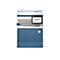 Blau-weißer HP-Multifunktionsdrucker. Auf dem Touchscreen: Kopieren, Scannen, Drucken, Faxen.