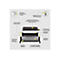 Une imprimante grand format blanche et noire sur fond clair. Il existe différents éléments qui illustrent les fonctions : impression PDF, impression mobile, fonctionnement plus silencieux, dispositif d'empilage automatique, encombrement réduit.