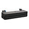 Schwarzer HP DesignJet T230 Großformatdrucker mit eingelegter Papierrolle vor weißem Hintergrund.