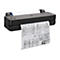 Schwarzer HP DesignJet T250 Drucker, der einen Bauplan ausdruckt. Darauf sind Grundrisse und Beschriftungen zu sehen.