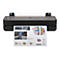 Schwarzer HP DesignJet T250 Großformatdrucker mit farbigem Ausdruck. Mehrere Diagramme des 'Campus da Justiça do Porto' werden gedruckt.