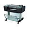 Schwarzer Großformatdrucker mit Touchscreen und Papierauffangvorrichtung auf Rollen. Beschriftung "HP Designjet Z6".