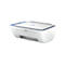 Imprimante HP Deskjet Ink Advantage Ultra blanche et bleue sur fond blanc.