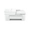 Imprimante HP DeskJet blanche, vue de face. Logo HP en haut, boutons de commande, texte 'HP DeskJet'.