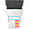 Witte HP-scanner met open deksel. Daaronder een vel met gekleurde secties die worden gescand.