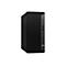 Ein schwarzer HP Elite Tower PC, vertikal positioniert. Auf der rechten Seite sind Anschlüsse, USB-Anschlüsse und das HP Logo zu sehen.