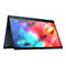 Dunkelblauer Laptop, halb geÃ¶ffnet. Bildschirm mit bunten Farben und geometrischen Formen.