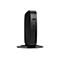 Schwarzer HP Mini-PC, stehend auf einem Sockel, Seitenansicht. Mit USB-Anschlüssen und HP Logo.