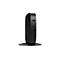 Schwarzer HP Mini-PC auf einem Ständer. Vorderseite mit Anschlüssen und HP-Logo.