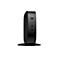 Schwarzer HP Mini-Desktop-PC, stehend, mit Anschlüssen und HP-Logo, auf weißem Hintergrund.