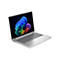 Silbernes HP EliteBook Laptop leicht von der Seite, Display zeigt farbenfrohes abstraktes Windows-Design.