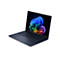 Dunkelblaues HP EliteBook X Laptop aufgeklappt auf weißem Hintergrund mit abstraktem, buntem Windows 11 Desktop-Hintergrund.