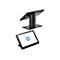 Schwarzer HP-Touchscreen-Monitor mit HP-Logo, Blickwinkel von oben. Der Bildschirm zeigt ein weißes Display.