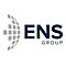Logo der ENS Group: blaue Buchstaben ENS, darunter Group. Links ein grauer Globus aus Quadraten.