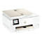 Ein weißer HP Envy Photo Drucker mit beigefarbener Oberseite und Touchscreen-Display.