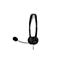 Schwarzes Headset mit verstellbarem Kopfbügel und Mikrofon vor weißem Hintergrund.