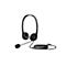 Schwarzes HP Headset mit verstellbarem Kopfbügel, Mikrofonarm, Kabel und integrierter Steuereinheit.