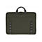 Eine dunkelgrüne Laptoptasche mit schwarzen Griffen und Reißverschluss vor neutralem Hintergrund.