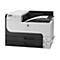 Ein weiß-grauer HP LaserJet 700 M712 Drucker mit offenem Fach, in dem Papier liegt, vor weißem Hintergrund. Auf der Vorderseite befindet sich ein Bedienfeld mit Tasten und einem Bildschirm.