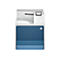 Ein weiß-blauer Drucker mit Bedienfeld und HP Logo. Das Design wirkt modern.