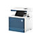 Ein weiß-blauer HP-Multifunktionsdrucker. Ein schwarzer Bildschirm ist zur Seite abgewinkelt.