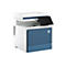 Ein weiß-blauer HP-Multifunktionsdrucker. Der Touchscreen ist schwarz. Das HP-Logo ist auf der blauen Frontseite zu sehen.