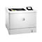 Weißer HP-Farblaserdrucker mit Farbdisplay. Bedientasten und Papierausgabe zu sehen.