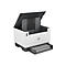 WeiÃŸ-schwarzer HP-Drucker mit geÃ¶ffnetem Deckel, Papierschublade, HP-Logo.