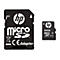 SD-Kartenadapter und Micro-SD-Karte von HP. Die Karte hat 64 GB Speicherkapazität.