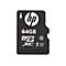 Schwarze Micro-SD-Karte mit weißem 'hp' Logo, '64GB', 'micro SDXC I' Beschriftung und einem '10' Symbol.