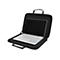 Schwarze Laptoptasche mit Henkel, darin ein silbernes HP-Notebook, das aufgeklappt ist.