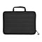 Schwarze Laptoptasche mit horizontalen Rippen und Griff oben.