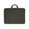 Dunkelgrüne Laptoptasche mit zwei schwarzen Trägern und Reißverschlüssen oben. Graue Details an den Seiten.