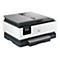 Kompakter, weiß-grauer HP OfficeJet Pro Multifunktionsdrucker vor neutralem Hintergrund.