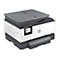 Ein weiÃŸ-grauer HP-Multifunktionsdrucker mit Touchscreen-Display, der sich auf weiÃŸem Hintergrund befindet.