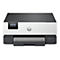 Weiß-grauer HP OfficeJet Pro Drucker mit Bedienfeld. Graue obere Abdeckung, weißer Korpus, grauer Papierschacht.
