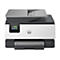 Ein weißer HP OfficeJet Pro Drucker, mit einem schwarzen Bedienfeld und Touchscreen. Auf dem Drucker ist das HP-Logo abgebildet. 