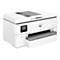 Weißer HP OfficeJet Pro Drucker, leicht von oben fotografiert. Bedienfeld mit Copy, Scan, Print, Jobs Funktionen.
