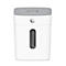White paper shredder with gray lid and viewing window. Top lettering and HP logo.