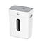 White HP paper shredder with gray lid and viewing window.