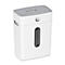 White paper shredder with grey lid. The HP logo is clearly visible.