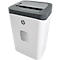 White paper shredder with gray top and HP logo. Viewing window for wastebasket level.