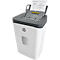 A white and gray HP paper shredder. Paper is being fed into the shredder. Details of the machine are clearly visible.
