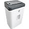 White paper shredder with gray lid and HP logo. On/Off button and feed slot are on top.