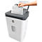 A hand inserting paper into a white HP shredder. The device has a gray top and the HP logo.