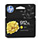 Gelbe HP 912XL Tintenpatrone in schwarzer Originalverpackung mit Blumenmotiv.