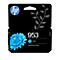 HP 953 Cyan Druckerpatrone in schwarzer Originalverpackung mit blauer Blumen-Grafik.